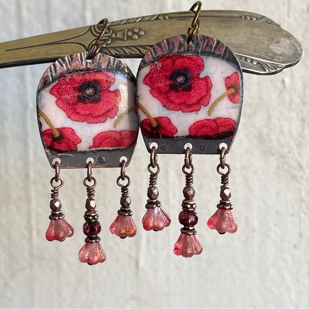 ARTISAN Earrings “Poppies” - Dangles - Picture 5 of 10